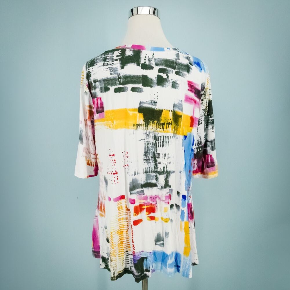 Habitat Size XL Multicolor Print Scoop Short Elbow Length Sleeve Artsy Tunic Top - Picture 3 of 7